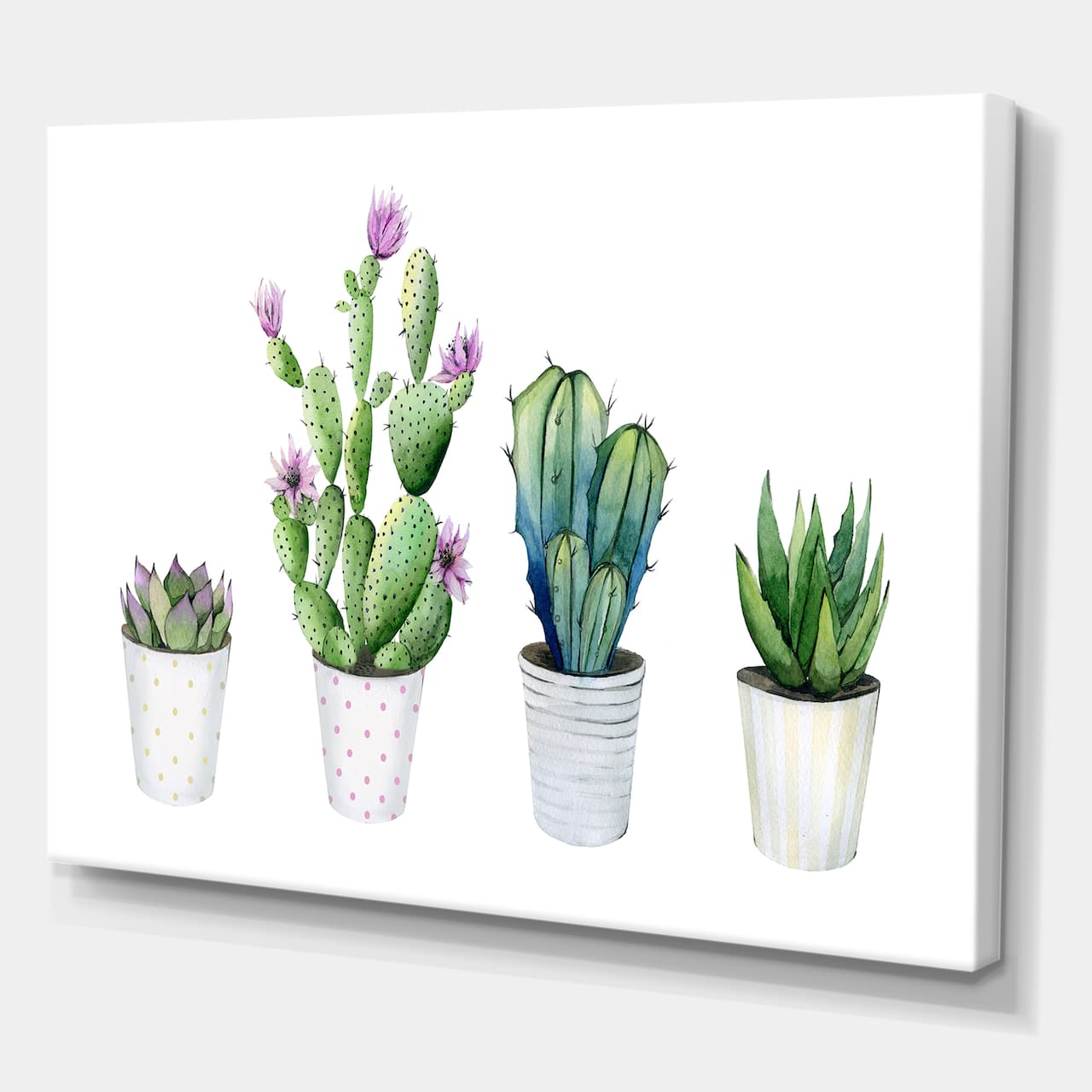 Designart - Cactus Succulent Aloe Vera Home Plants In The Pots - Farmhouse Canvas Wall Art Print